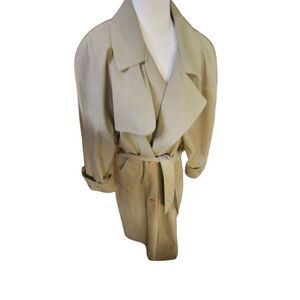 London Fog Vintage Trench Coat Long Kahki Tie Button Down Cotton 80s 90s 12P